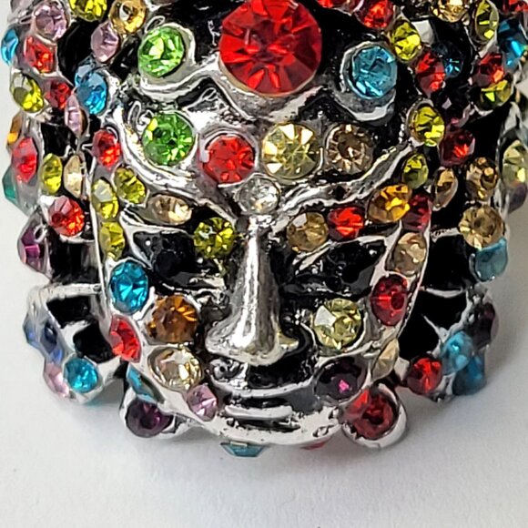 Egyptian Face Crystal Ring Stretch Colorful Ring Rainbow Crystal Adjustable Ring - Picture 6 of 11